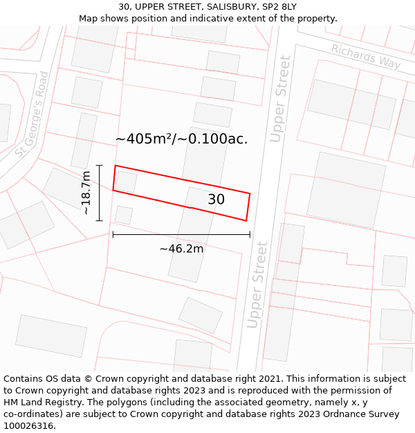 30, UPPER STREET, SALISBURY, SP2 8LY: Plot and title map