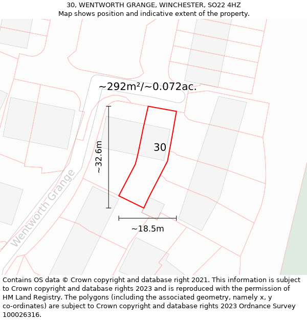 30, WENTWORTH GRANGE, WINCHESTER, SO22 4HZ: Plot and title map