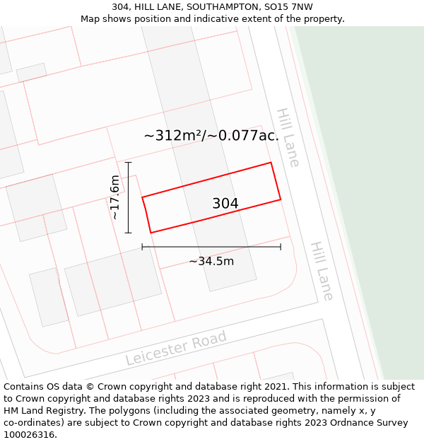 304, HILL LANE, SOUTHAMPTON, SO15 7NW: Plot and title map