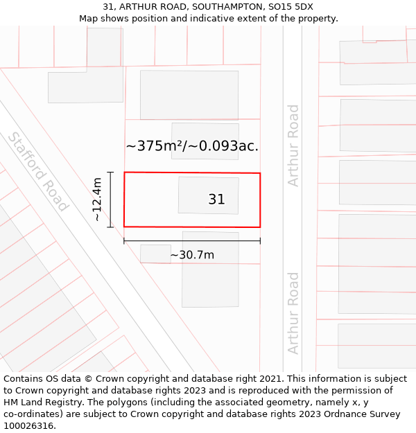 31, ARTHUR ROAD, SOUTHAMPTON, SO15 5DX: Plot and title map