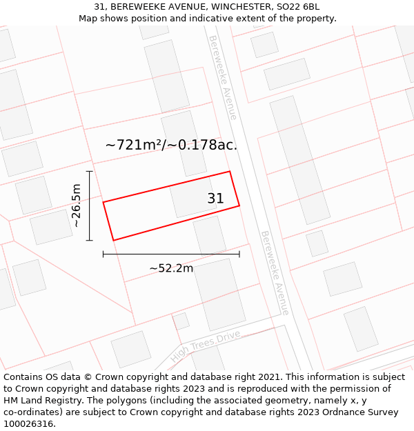 31, BEREWEEKE AVENUE, WINCHESTER, SO22 6BL: Plot and title map