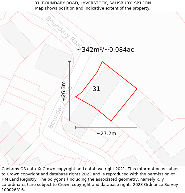31, BOUNDARY ROAD, LAVERSTOCK, SALISBURY, SP1 1RN: Plot and title map