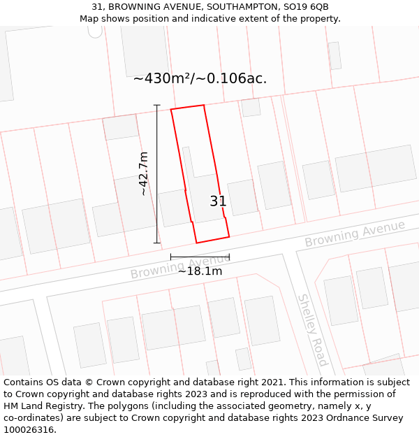 31, BROWNING AVENUE, SOUTHAMPTON, SO19 6QB: Plot and title map