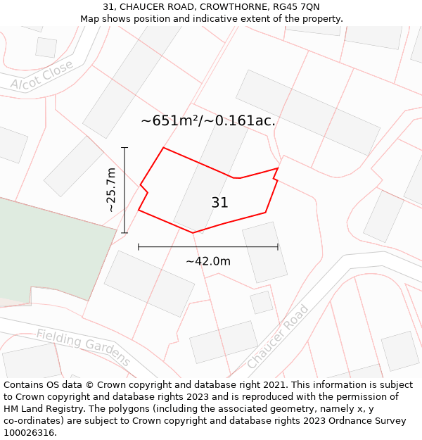 31, CHAUCER ROAD, CROWTHORNE, RG45 7QN: Plot and title map