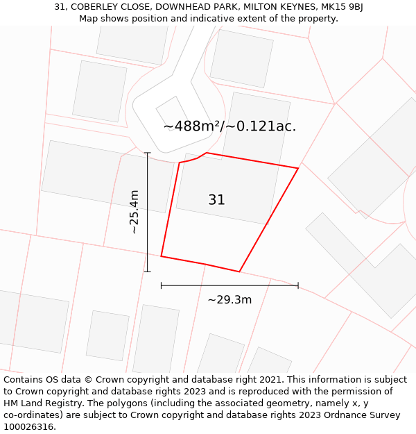 31, COBERLEY CLOSE, DOWNHEAD PARK, MILTON KEYNES, MK15 9BJ: Plot and title map