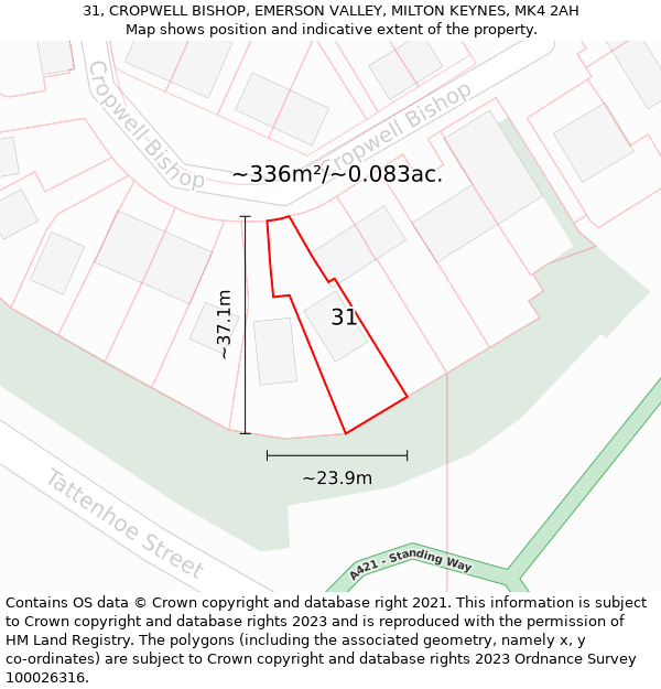 31, CROPWELL BISHOP, EMERSON VALLEY, MILTON KEYNES, MK4 2AH: Plot and title map