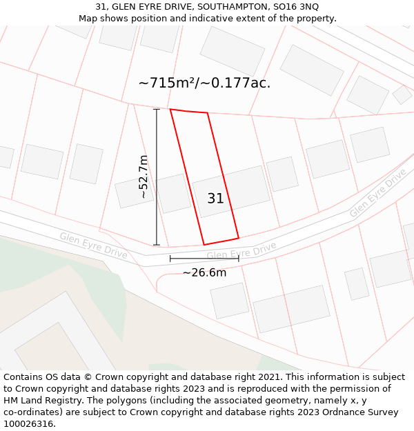 31, GLEN EYRE DRIVE, SOUTHAMPTON, SO16 3NQ: Plot and title map