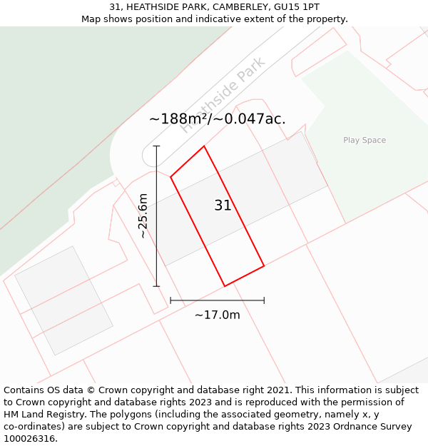 31, HEATHSIDE PARK, CAMBERLEY, GU15 1PT: Plot and title map