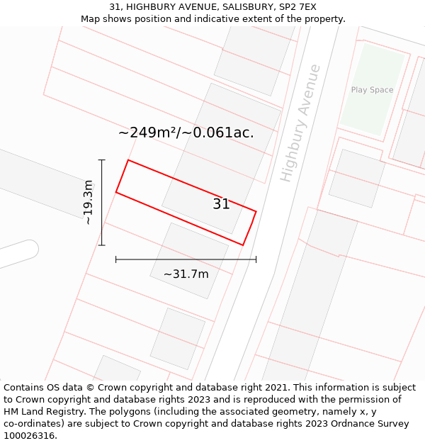 31, HIGHBURY AVENUE, SALISBURY, SP2 7EX: Plot and title map