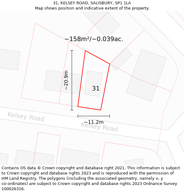 31, KELSEY ROAD, SALISBURY, SP1 1LA: Plot and title map