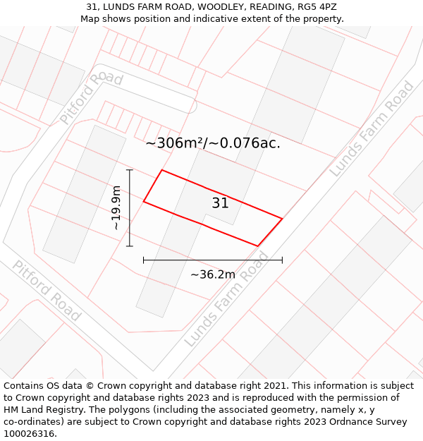 31, LUNDS FARM ROAD, WOODLEY, READING, RG5 4PZ: Plot and title map