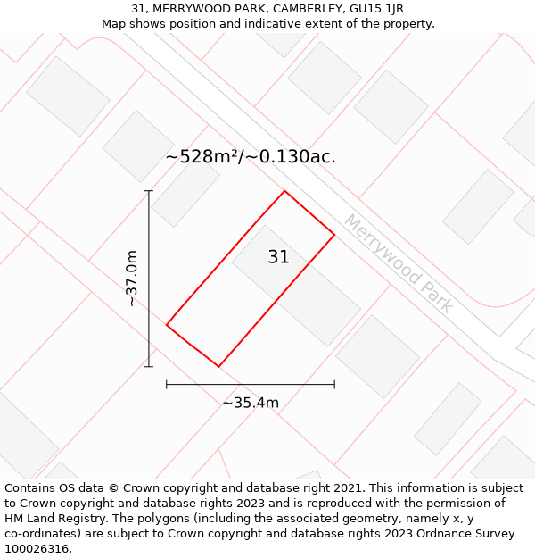 31, MERRYWOOD PARK, CAMBERLEY, GU15 1JR: Plot and title map