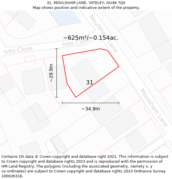 31, MOULSHAM LANE, YATELEY, GU46 7QX: Plot and title map