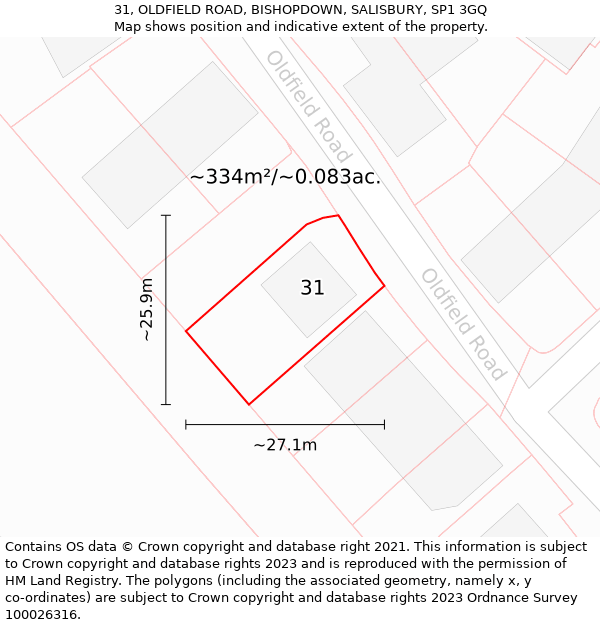 31, OLDFIELD ROAD, BISHOPDOWN, SALISBURY, SP1 3GQ: Plot and title map