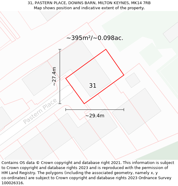 31, PASTERN PLACE, DOWNS BARN, MILTON KEYNES, MK14 7RB: Plot and title map