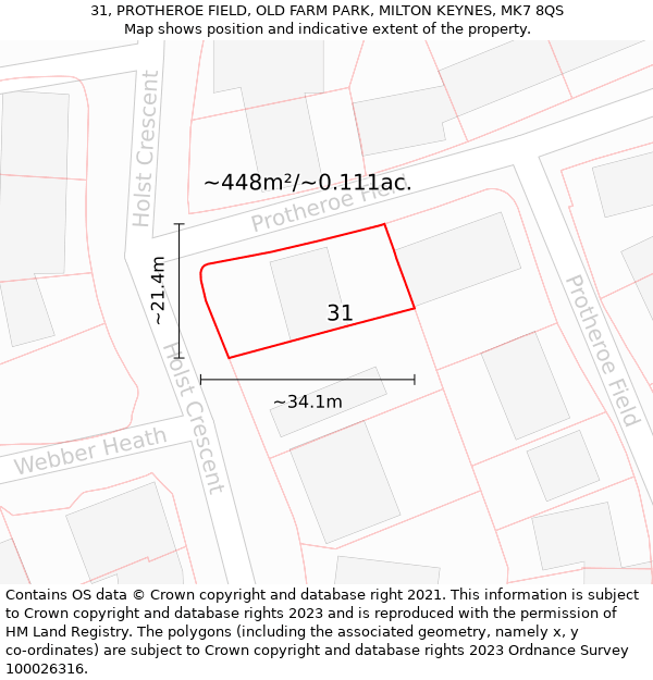 31, PROTHEROE FIELD, OLD FARM PARK, MILTON KEYNES, MK7 8QS: Plot and title map