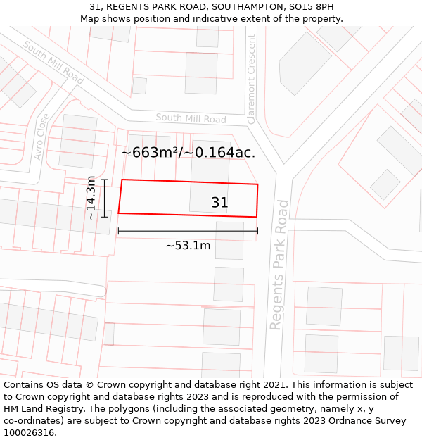 31, REGENTS PARK ROAD, SOUTHAMPTON, SO15 8PH: Plot and title map