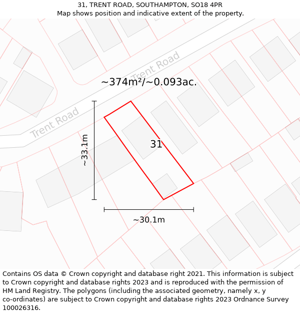 31, TRENT ROAD, SOUTHAMPTON, SO18 4PR: Plot and title map