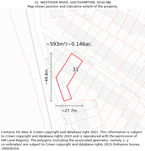 31, WESTOVER ROAD, SOUTHAMPTON, SO16 9BJ: Plot and title map