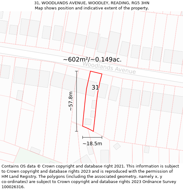 31, WOODLANDS AVENUE, WOODLEY, READING, RG5 3HN: Plot and title map