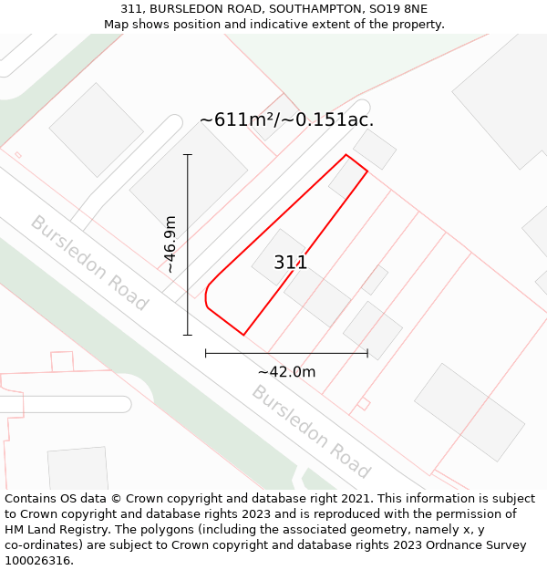 311, BURSLEDON ROAD, SOUTHAMPTON, SO19 8NE: Plot and title map