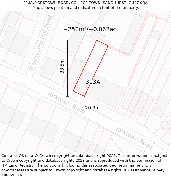 313A, YORKTOWN ROAD, COLLEGE TOWN, SANDHURST, GU47 0QA: Plot and title map