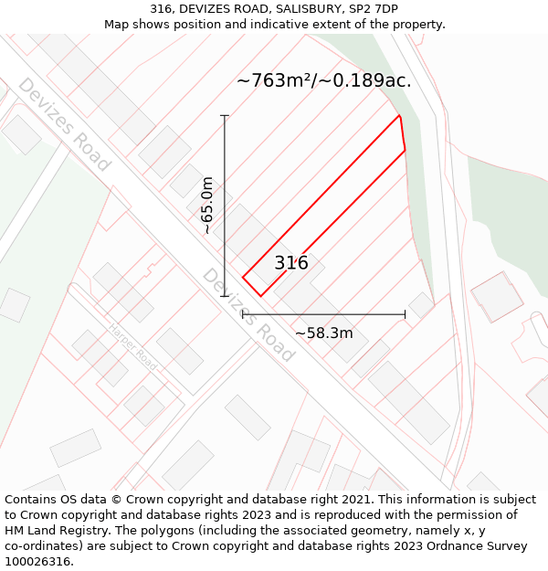 316, DEVIZES ROAD, SALISBURY, SP2 7DP: Plot and title map