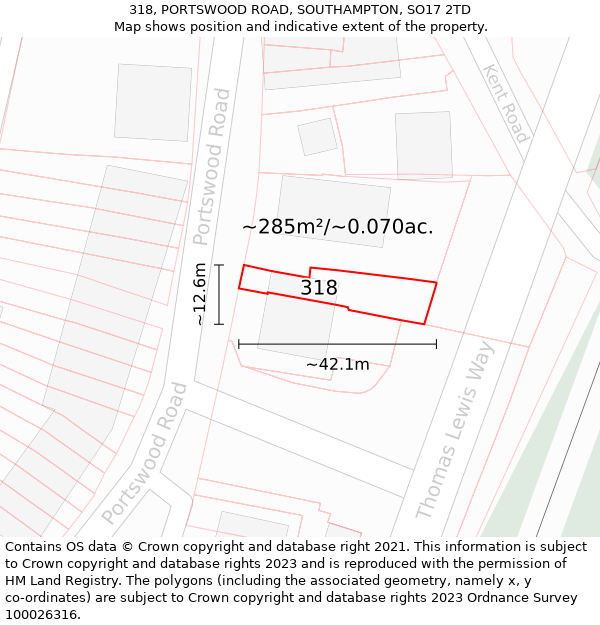 318, PORTSWOOD ROAD, SOUTHAMPTON, SO17 2TD: Plot and title map