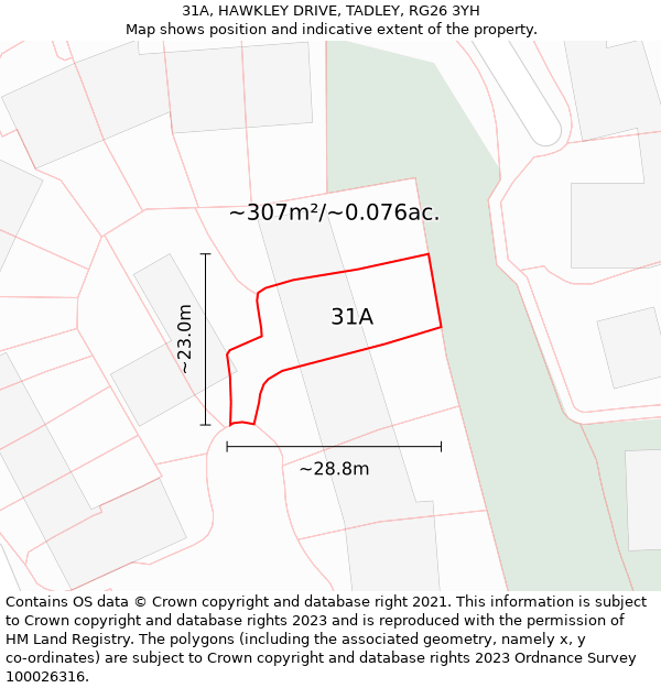 31A, HAWKLEY DRIVE, TADLEY, RG26 3YH: Plot and title map