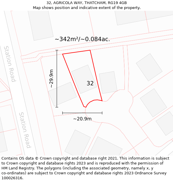 32, AGRICOLA WAY, THATCHAM, RG19 4GB: Plot and title map