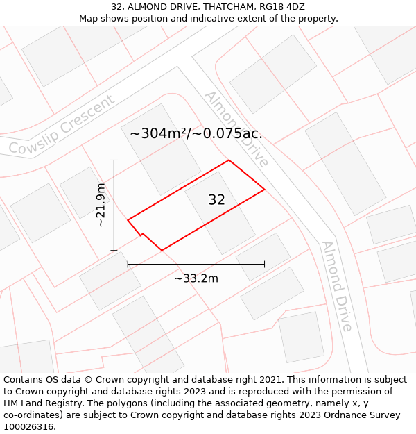 32, ALMOND DRIVE, THATCHAM, RG18 4DZ: Plot and title map