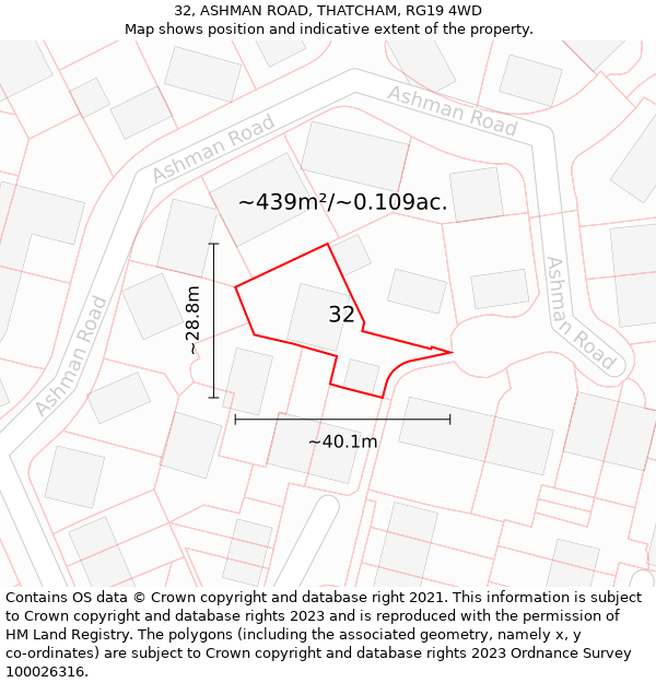 32, ASHMAN ROAD, THATCHAM, RG19 4WD: Plot and title map