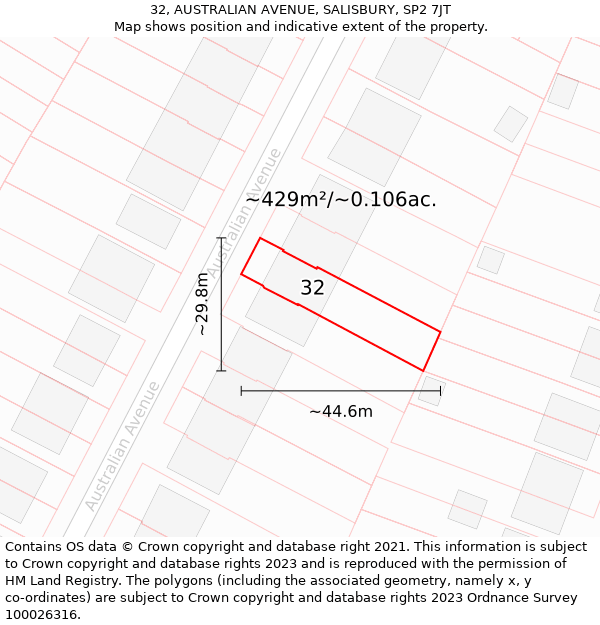 32, AUSTRALIAN AVENUE, SALISBURY, SP2 7JT: Plot and title map