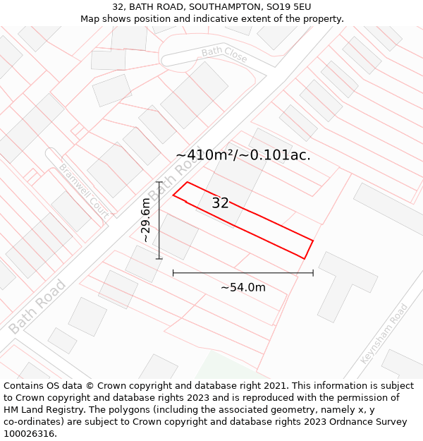 32, BATH ROAD, SOUTHAMPTON, SO19 5EU: Plot and title map