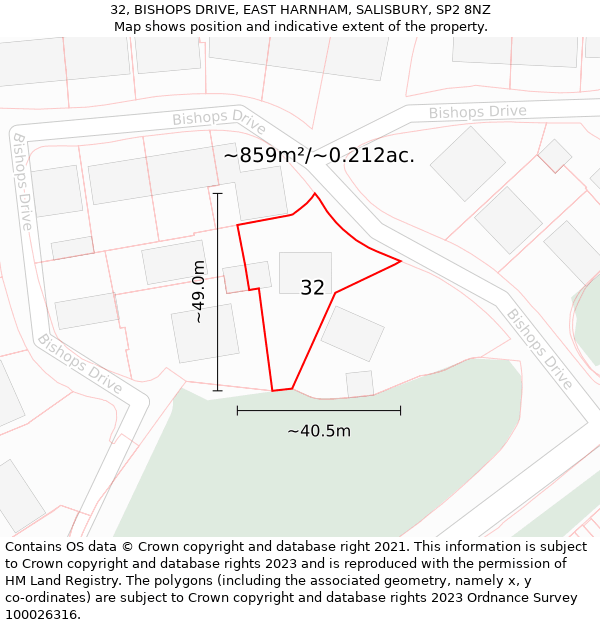 32, BISHOPS DRIVE, EAST HARNHAM, SALISBURY, SP2 8NZ: Plot and title map