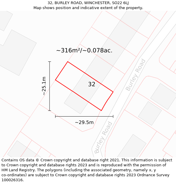 32, BURLEY ROAD, WINCHESTER, SO22 6LJ: Plot and title map