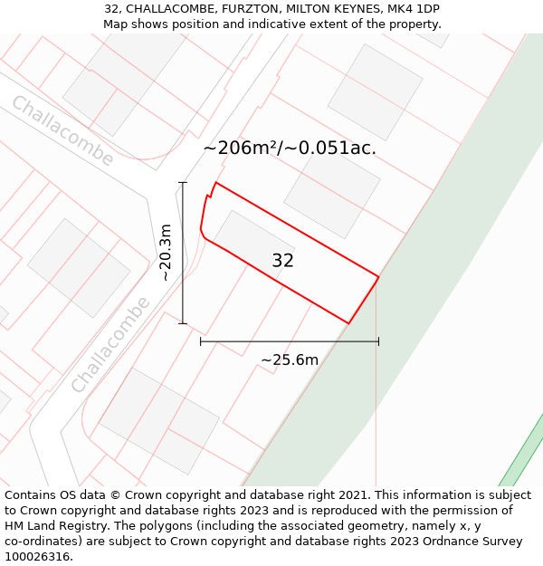 32, CHALLACOMBE, FURZTON, MILTON KEYNES, MK4 1DP: Plot and title map