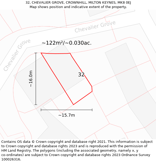 32, CHEVALIER GROVE, CROWNHILL, MILTON KEYNES, MK8 0EJ: Plot and title map