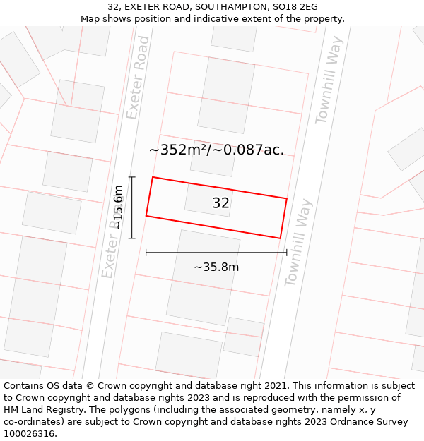 32, EXETER ROAD, SOUTHAMPTON, SO18 2EG: Plot and title map