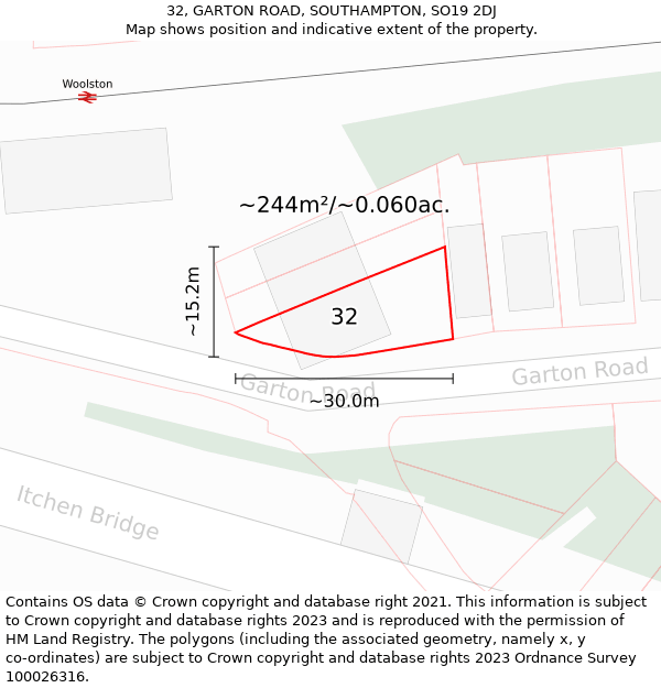 32, GARTON ROAD, SOUTHAMPTON, SO19 2DJ: Plot and title map