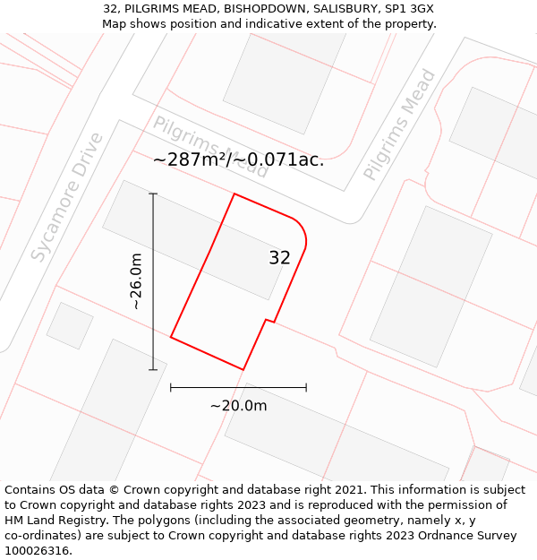 32, PILGRIMS MEAD, BISHOPDOWN, SALISBURY, SP1 3GX: Plot and title map