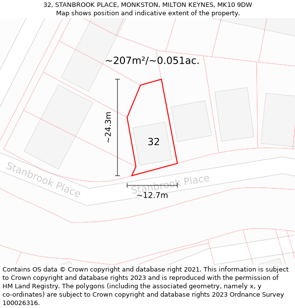 32, STANBROOK PLACE, MONKSTON, MILTON KEYNES, MK10 9DW: Plot and title map