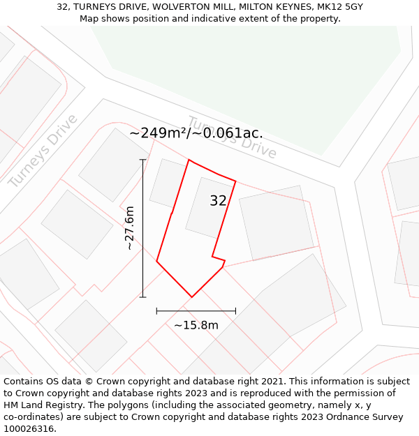 32, TURNEYS DRIVE, WOLVERTON MILL, MILTON KEYNES, MK12 5GY: Plot and title map