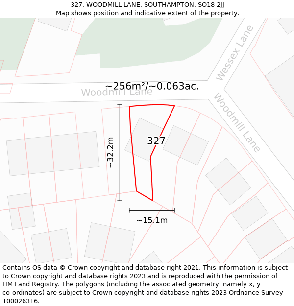 327, WOODMILL LANE, SOUTHAMPTON, SO18 2JJ: Plot and title map