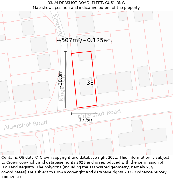 33, ALDERSHOT ROAD, FLEET, GU51 3NW: Plot and title map