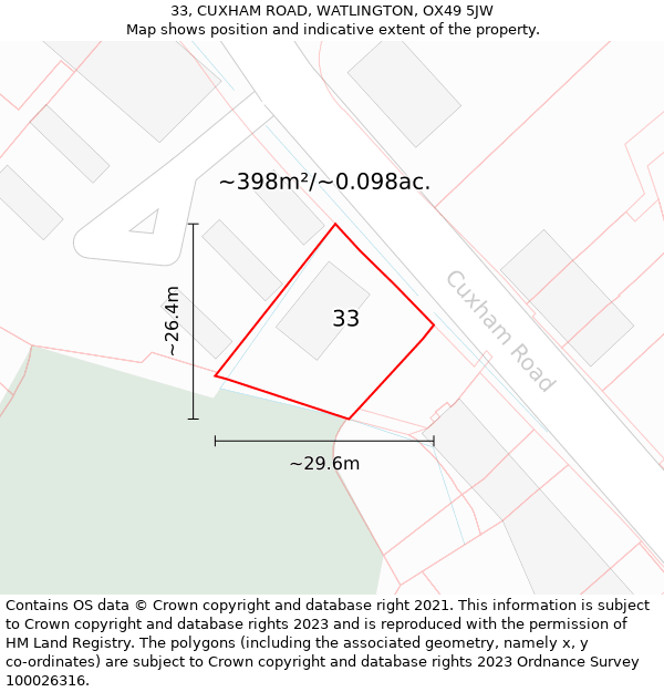 33, CUXHAM ROAD, WATLINGTON, OX49 5JW: Plot and title map