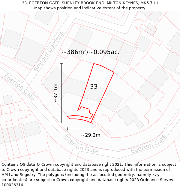 33, EGERTON GATE, SHENLEY BROOK END, MILTON KEYNES, MK5 7HH: Plot and title map