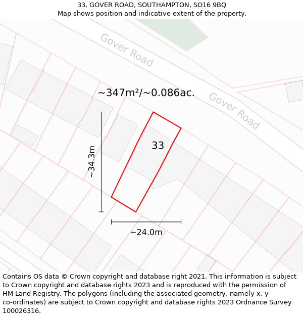 33, GOVER ROAD, SOUTHAMPTON, SO16 9BQ: Plot and title map