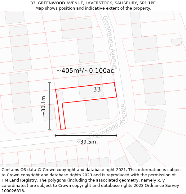 33, GREENWOOD AVENUE, LAVERSTOCK, SALISBURY, SP1 1PE: Plot and title map