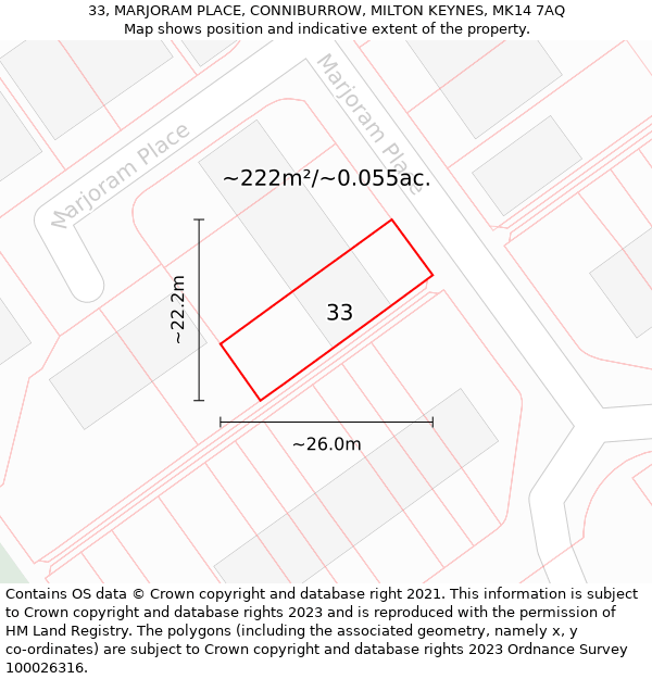 33, MARJORAM PLACE, CONNIBURROW, MILTON KEYNES, MK14 7AQ: Plot and title map